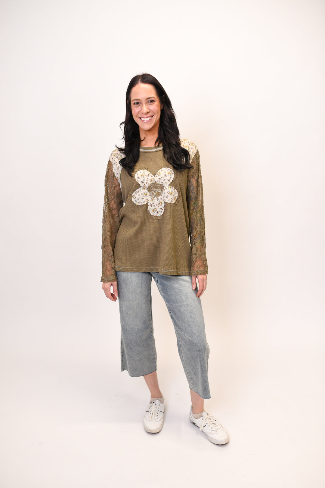 Full Bloom Long Sleeve Top in Olive