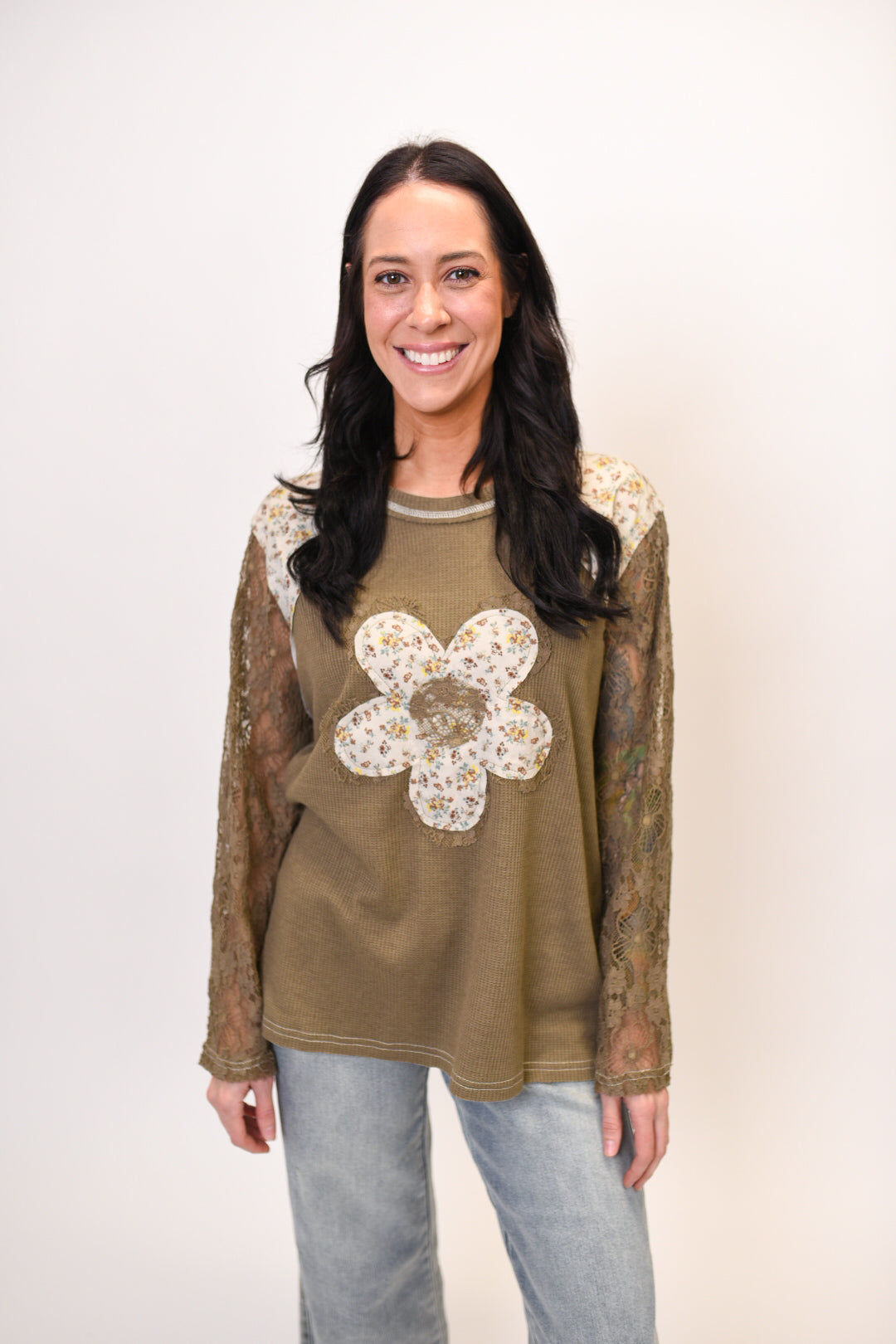 Full Bloom Long Sleeve Top in Olive