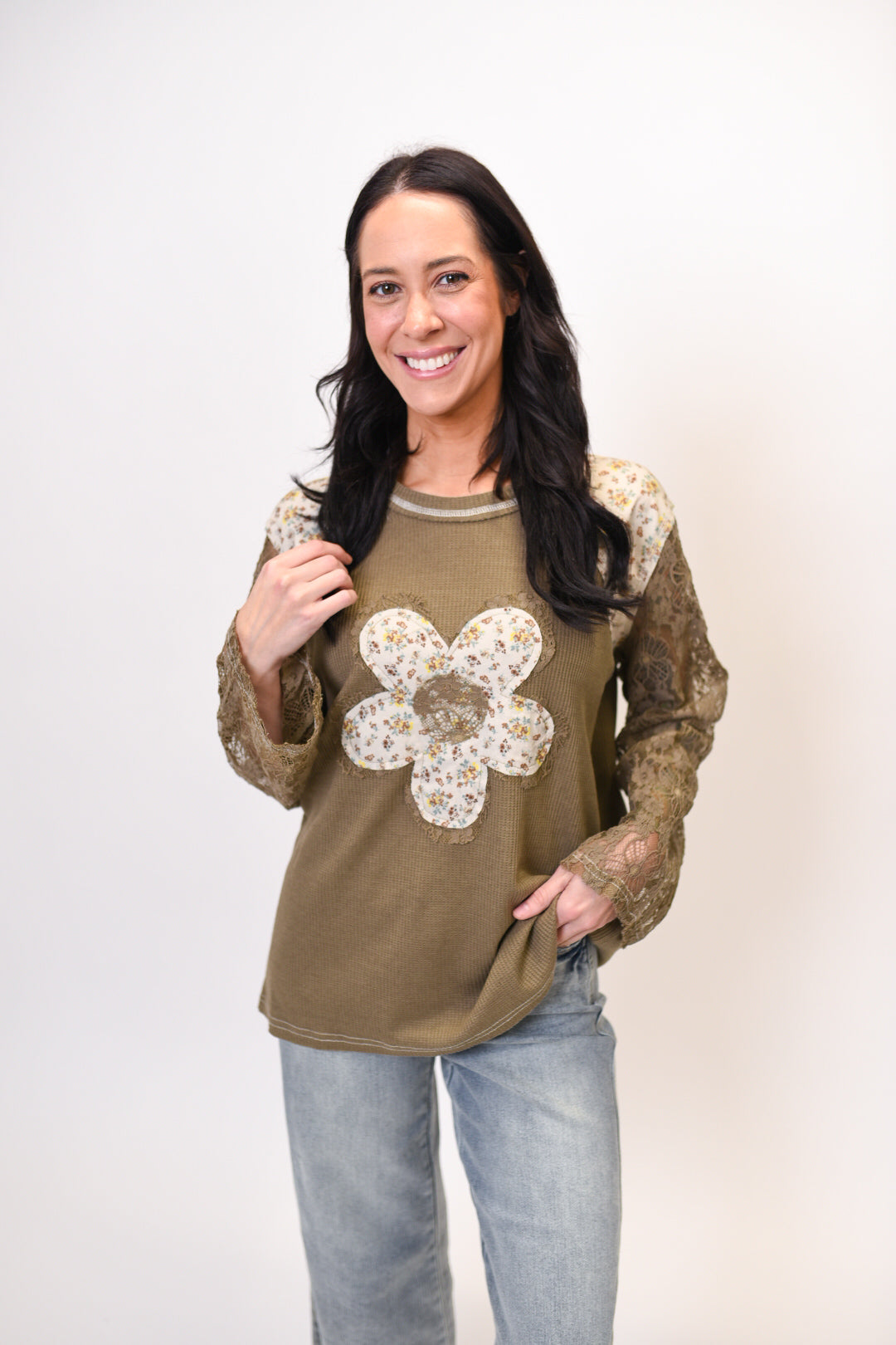 Full Bloom Long Sleeve Top in Olive