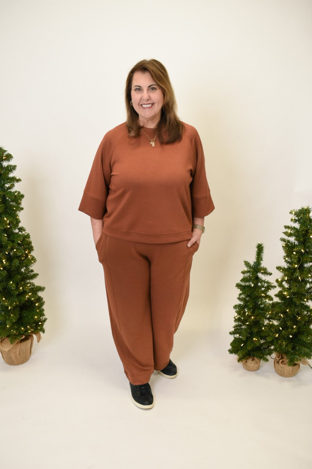 Terracotta Glow Crewneck Lounge Set Curvy