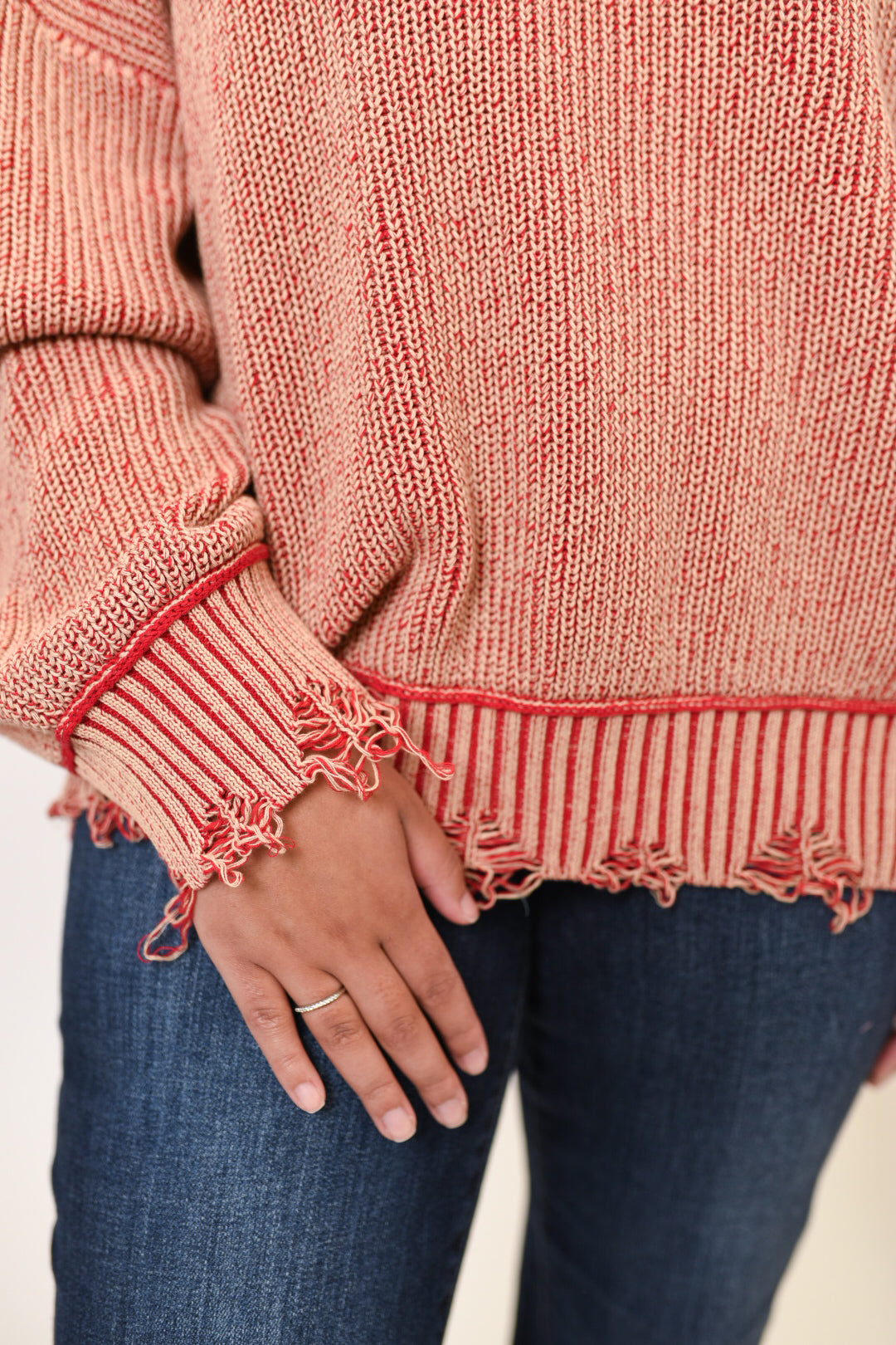 Retro Distress Sweater in Red