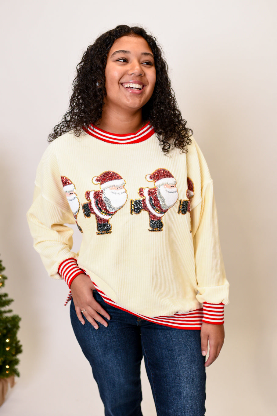 Santa Ice Skating Sequins Pullover