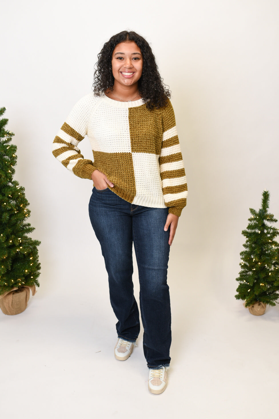 Soft Echo Color Block Sweater Mustard