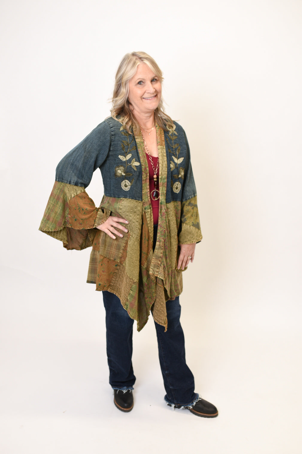 Prairie Patchwork Denim Long Kimono