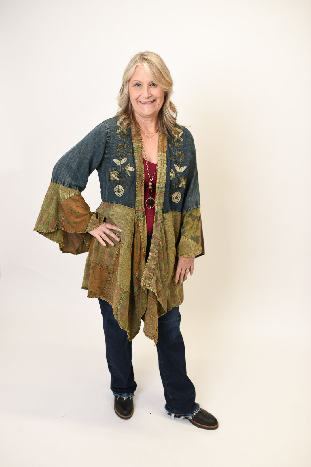 Prairie Patchwork Denim Long Kimono