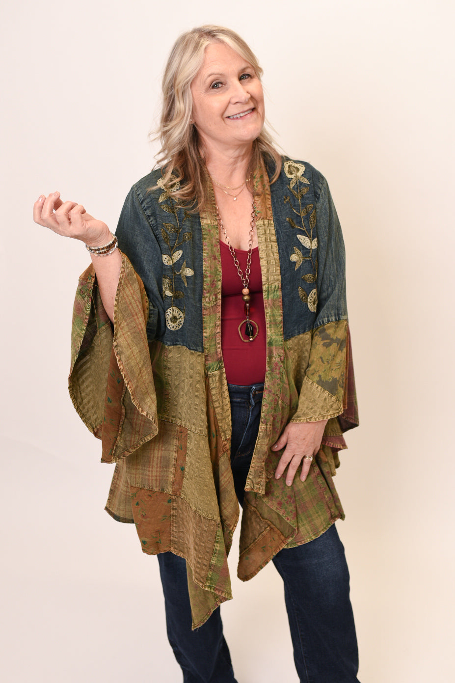 Prairie Patchwork Denim Long Kimono