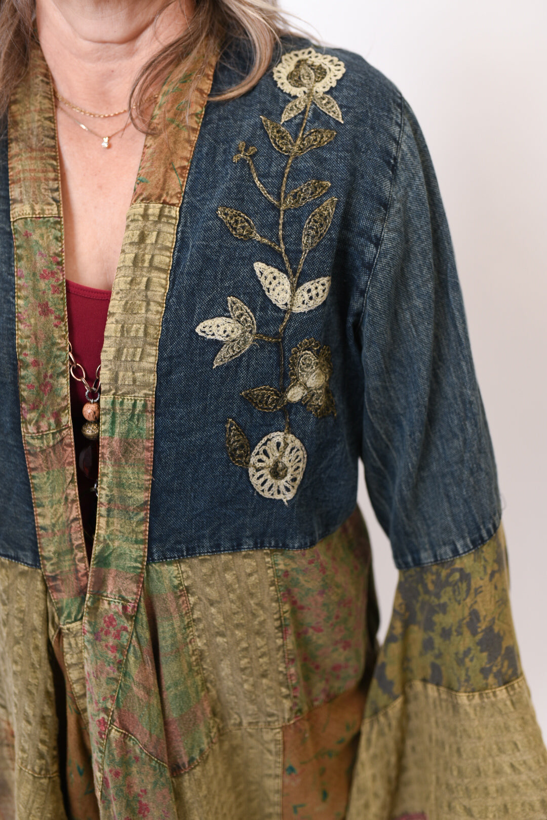 Prairie Patchwork Denim Long Kimono