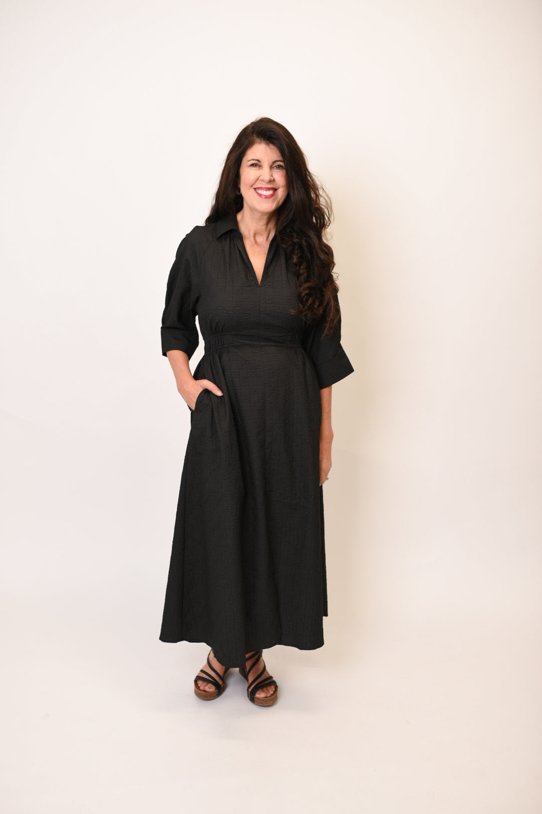 Romantic Whisper Midi Dress in Black