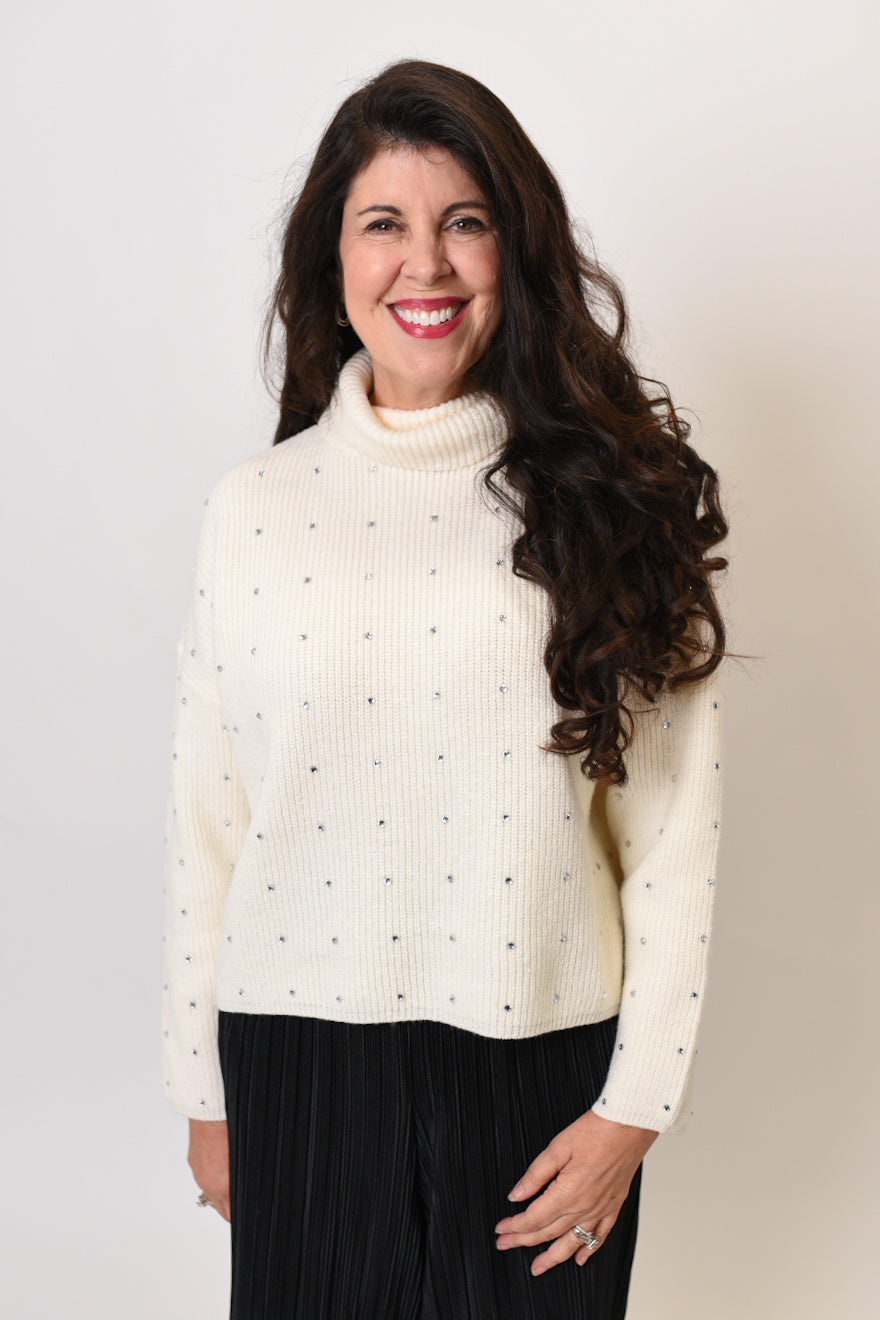 Frosted Sparkle Turtleneck Sweater in Ivory