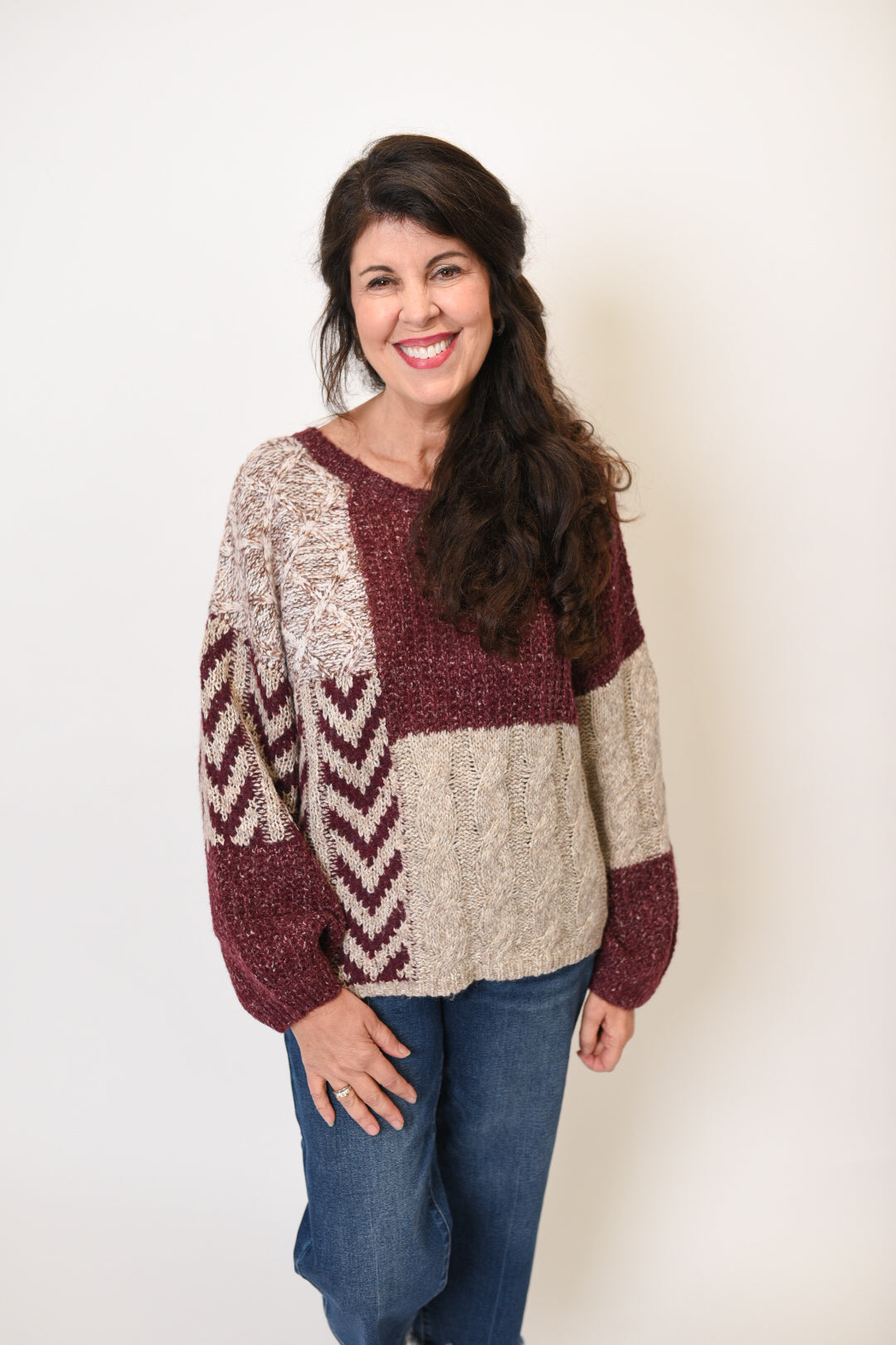 Bowed in Style Sweater in Wine Multi