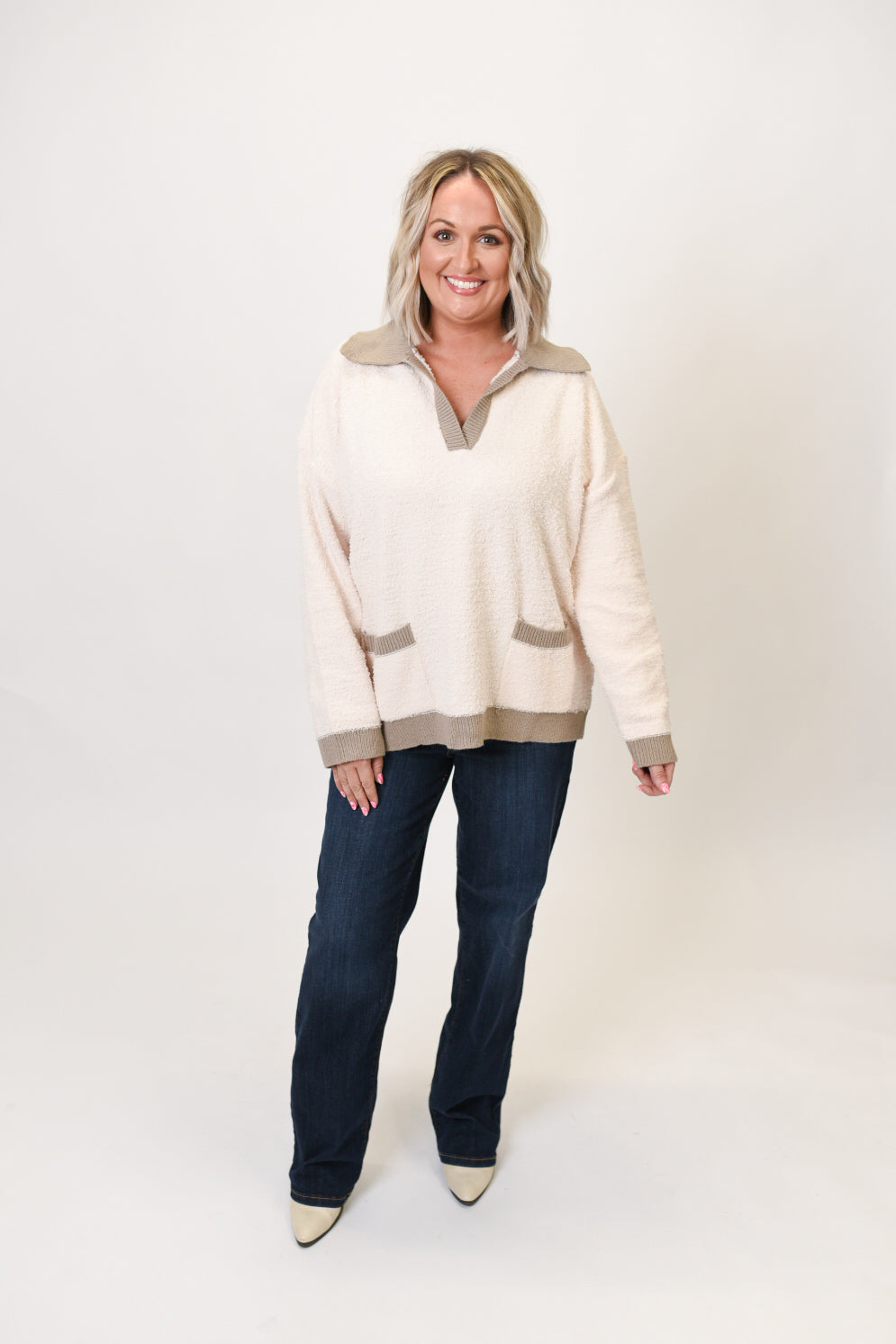 Cozy Contrast Pullover in Ivory