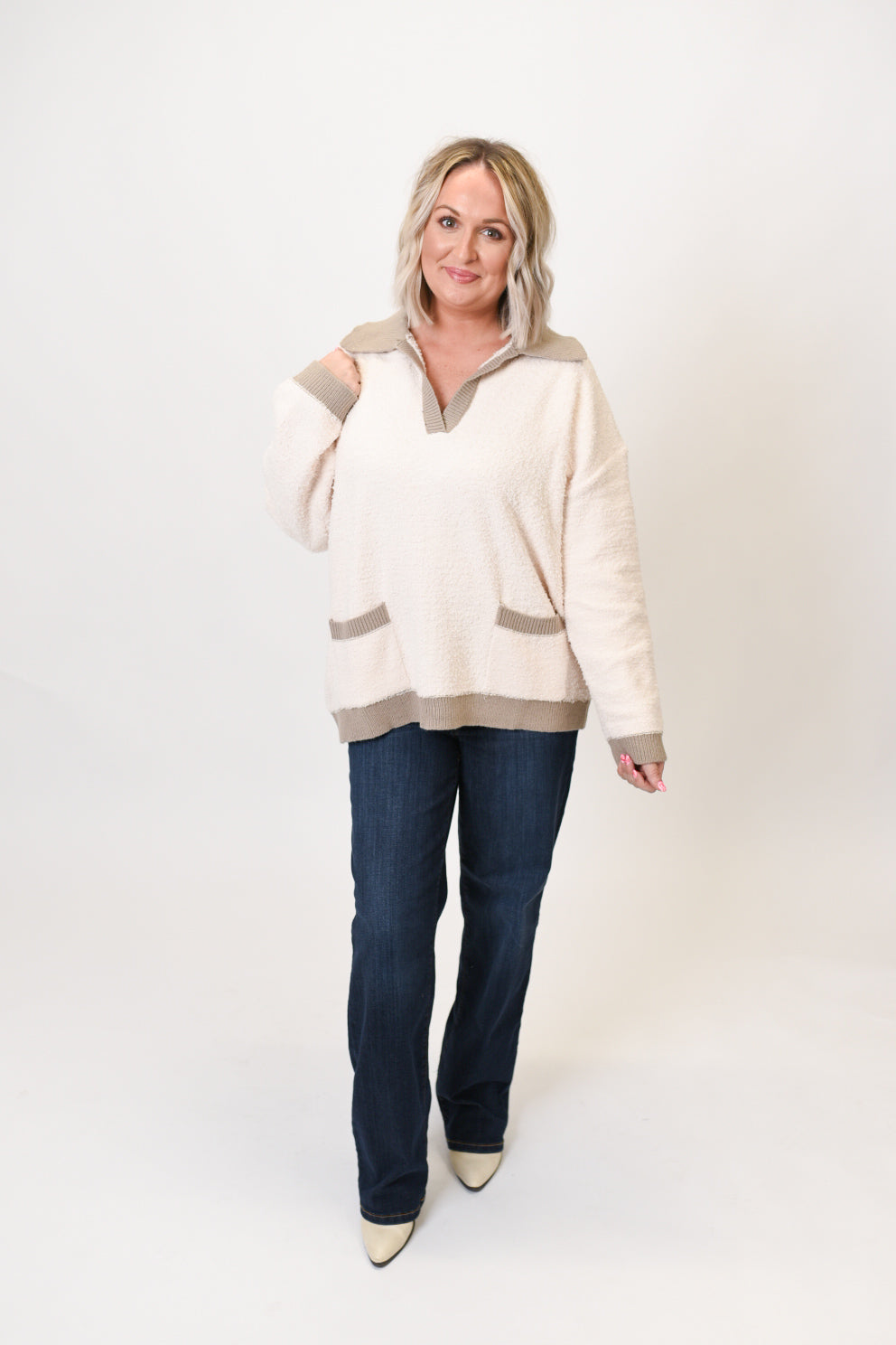 Cozy Contrast Pullover in Ivory