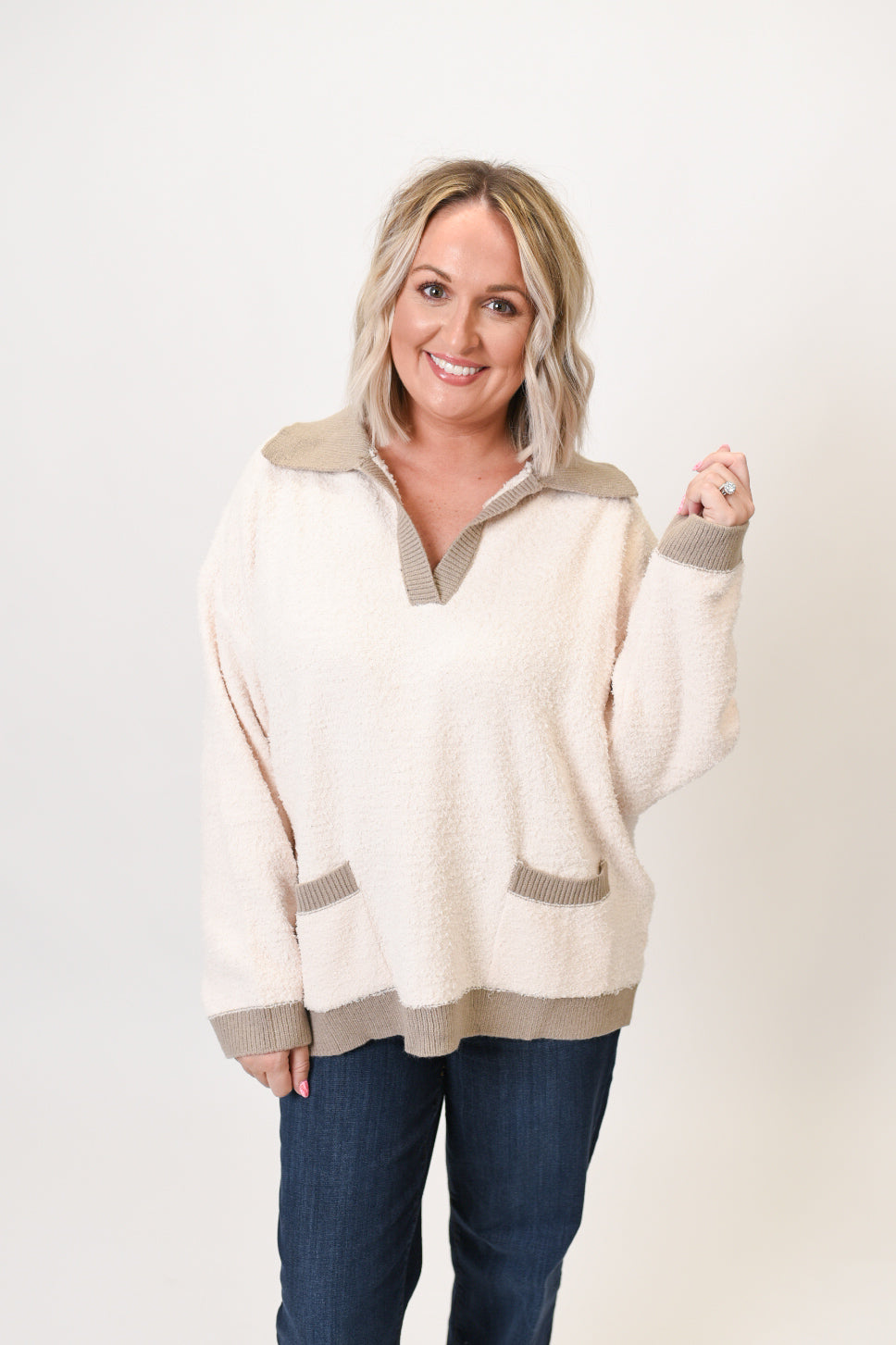 Cozy Contrast Pullover in Ivory