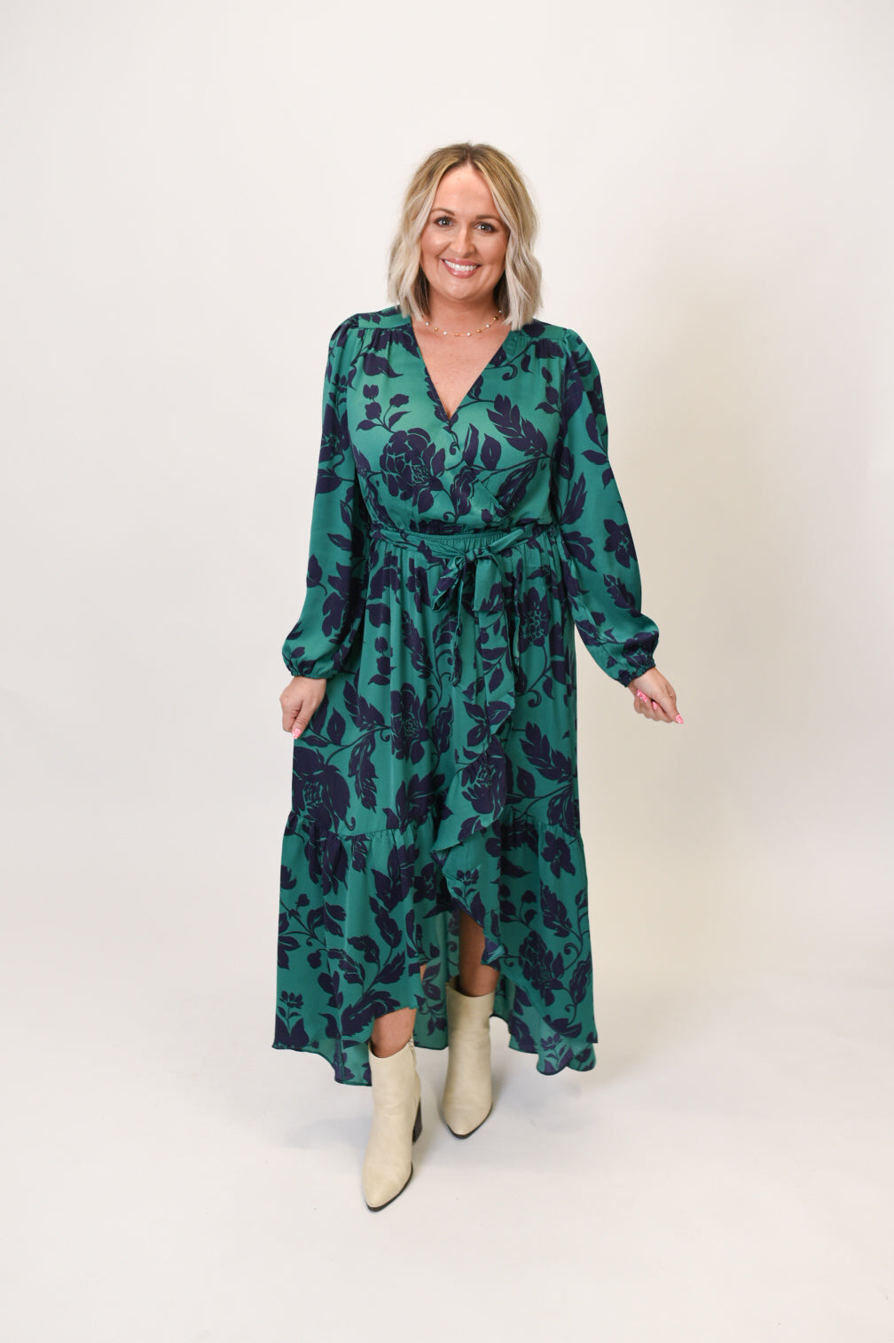 Emerald Vines Maxi Wrap Dress in Green