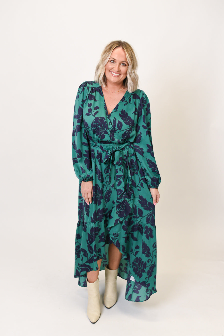 Emerald Vines Maxi Wrap Dress in Green