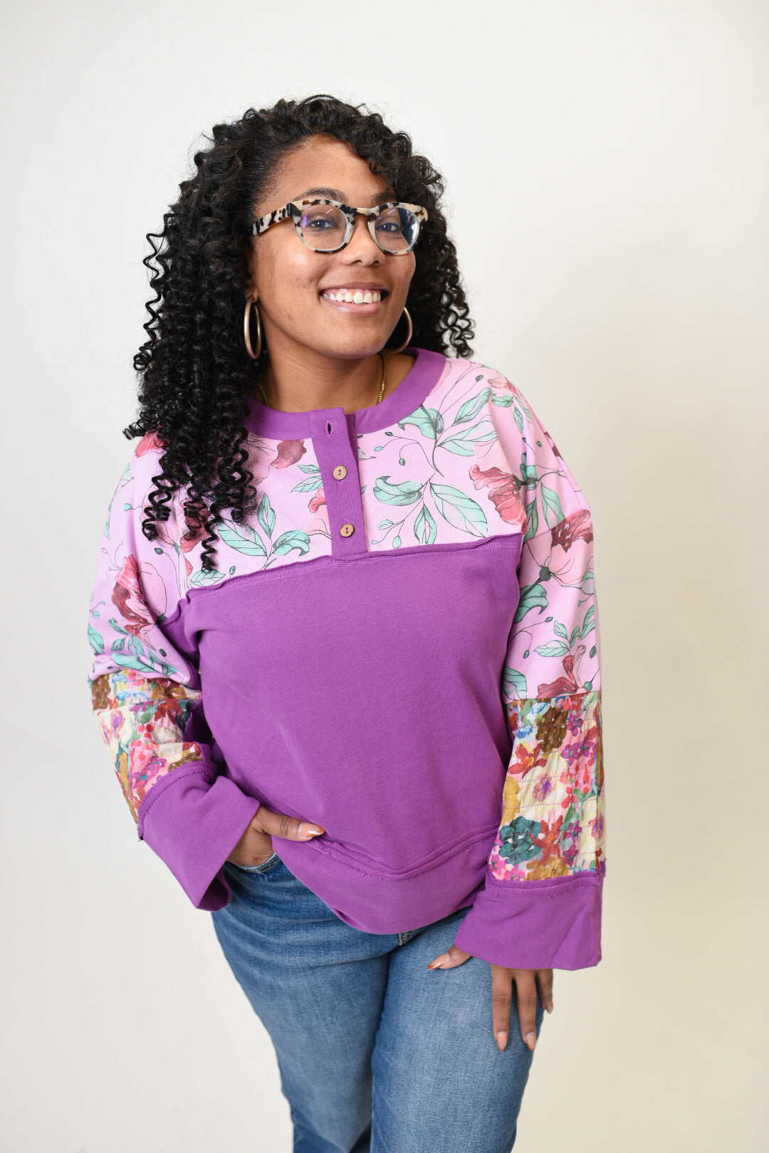 Floral Fusion Pullover in Purple