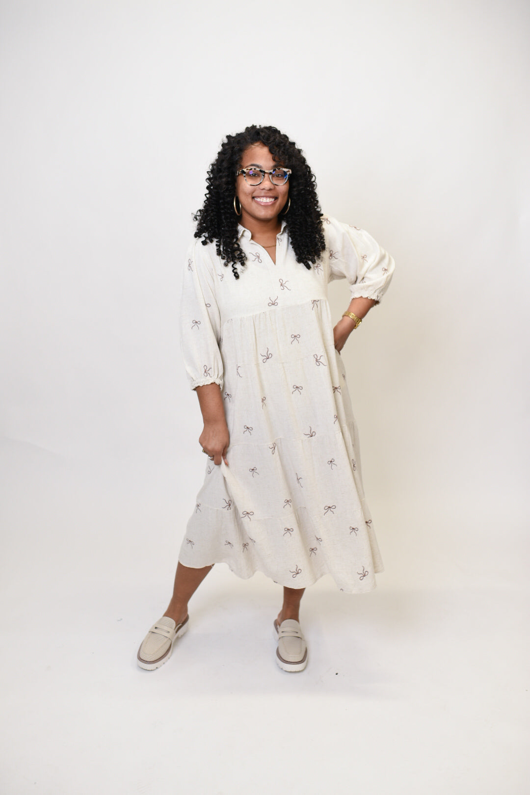 Bow Time Linen Midi Dress