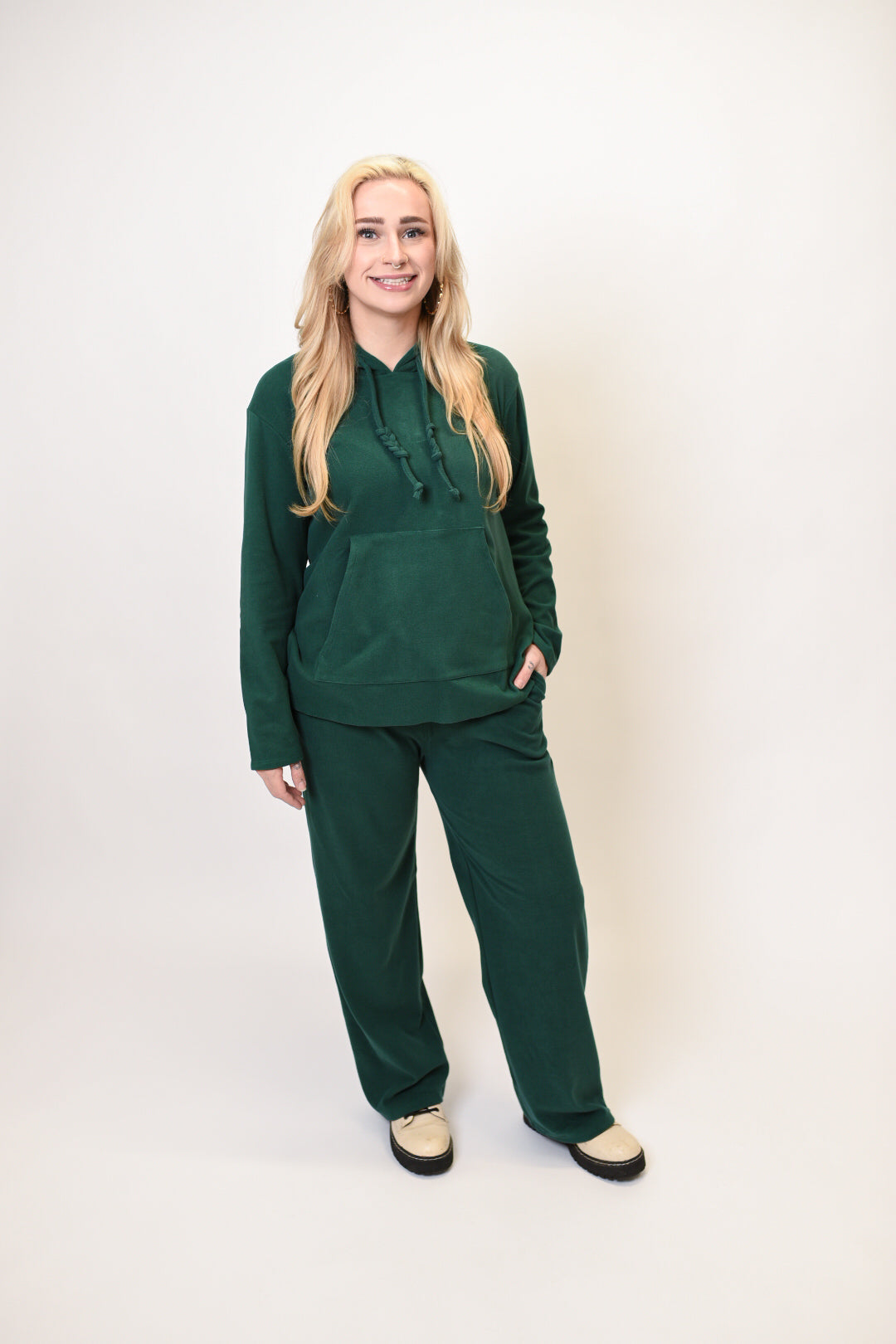 Cozy Braid Tie Hoodie Set in Evergreen