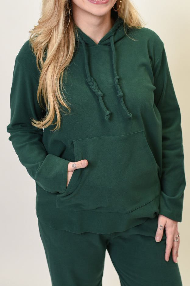 Cozy Braid Tie Hoodie Set in Evergreen