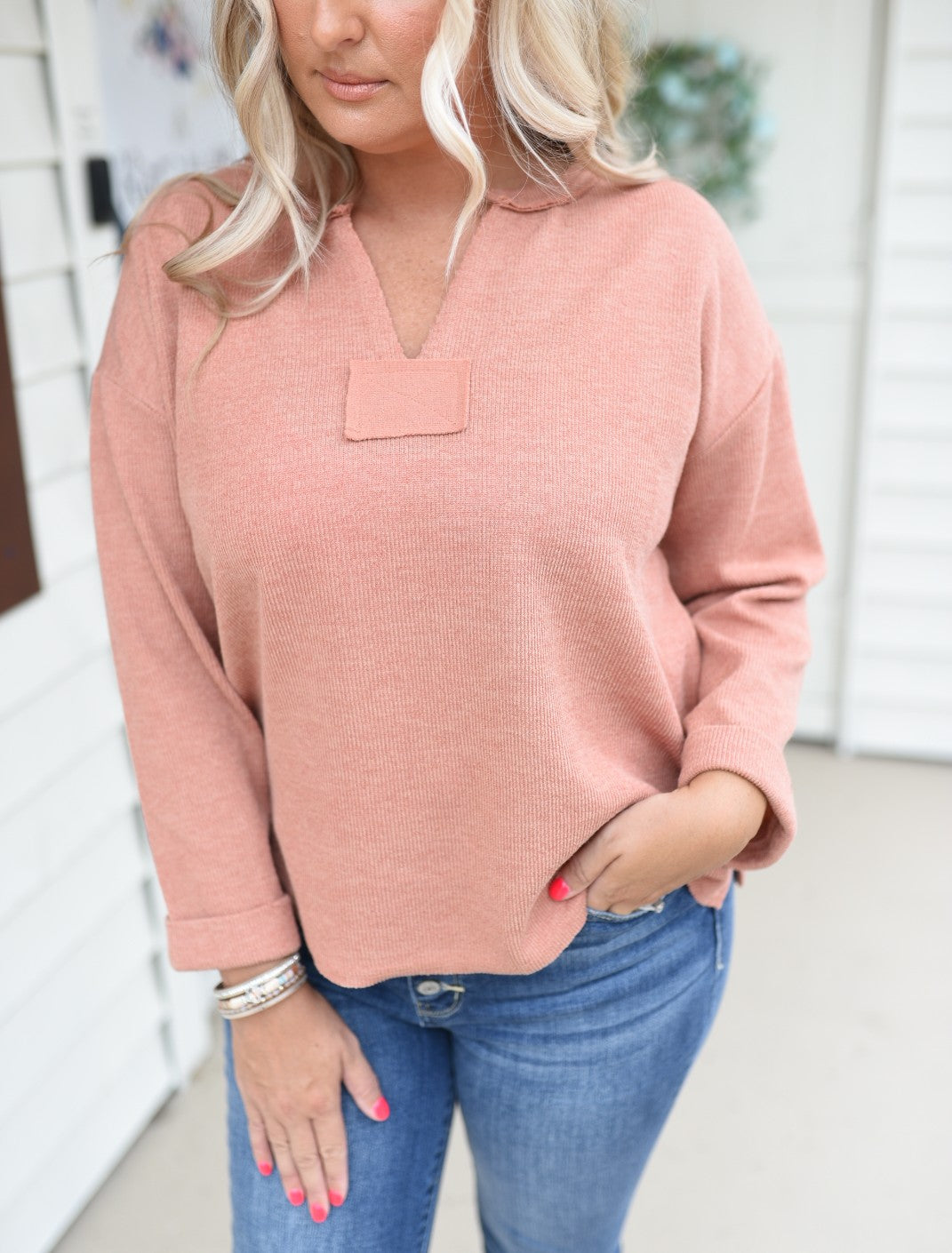 Moving On Fold Sleeve Knit Top