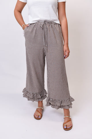 Expresso Gingham Ruffled Crop Pants