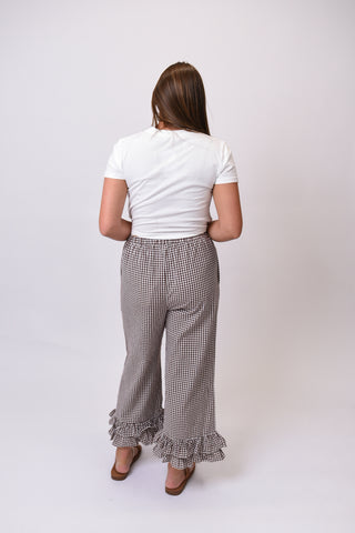 Expresso Gingham Ruffled Crop Pants