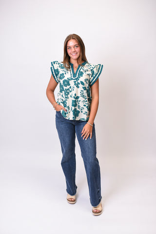 Popping Florals Blouse in Teal