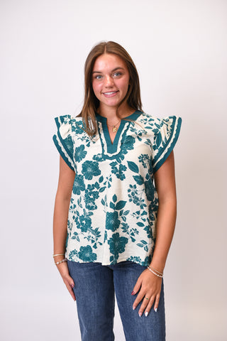 Popping Florals Blouse in Teal