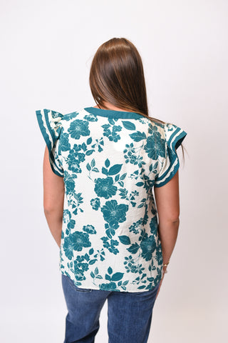 Popping Florals Blouse in Teal