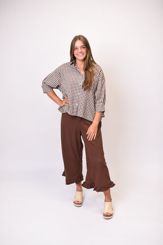 Cocoa Ruffle Wide Leg Pants