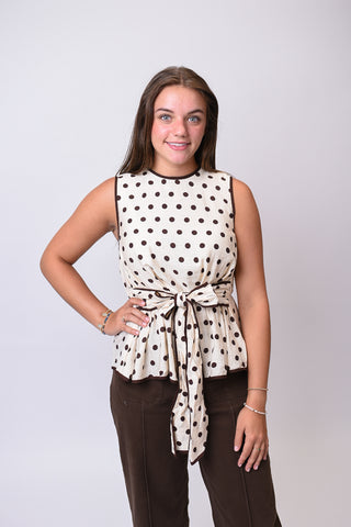 Dots and Bow Sleeveless Blouse