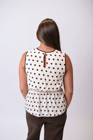Dots and Bow Sleeveless Blouse