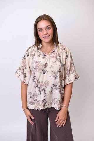 Faded Blooms 3/4 Sleeve Blouse