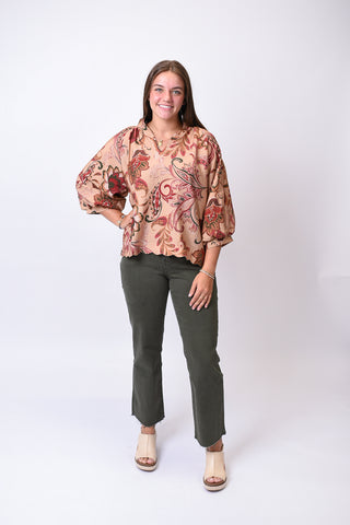 Rustic Blooms 3/4 Sleeve Blouse