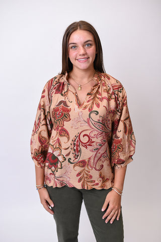 Rustic Blooms 3/4 Sleeve Blouse