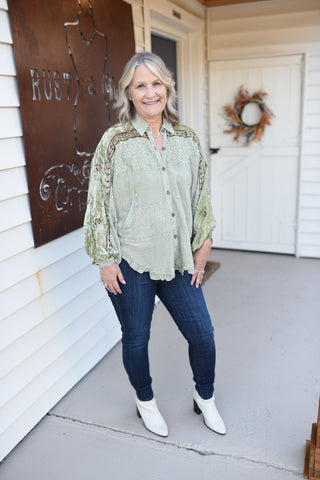 Gypsy Life Embroidered Buttoned Top