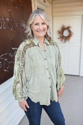 Gypsy Life Embroidered Buttoned Top