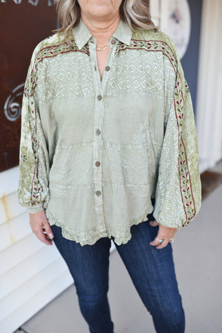 Gypsy Life Embroidered Buttoned Top