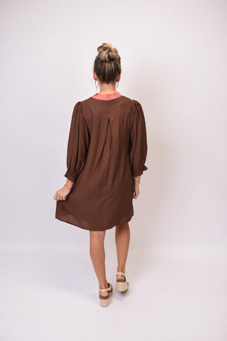 Storybook Floral Mini Dress in Brown