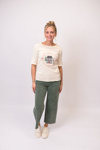 Home Sweet Home Embroidered Top