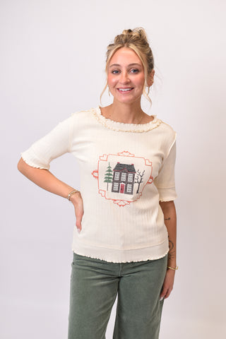 Home Sweet Home Embroidered Top