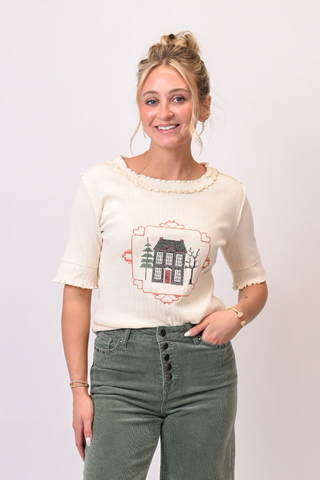 Home Sweet Home Embroidered Top