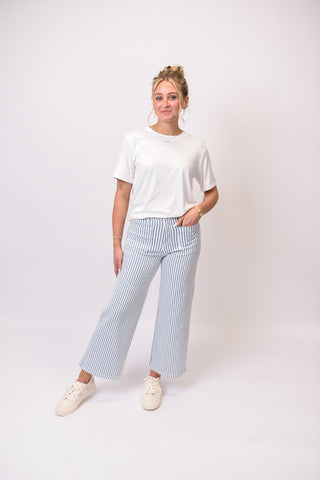 Coastal Stripe Wide Leg Mica Denim in Blue