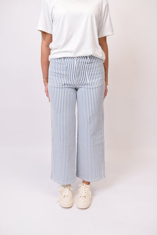 Coastal Stripe Wide Leg Mica Denim in Blue