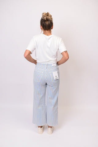 Coastal Stripe Wide Leg Mica Denim in Blue