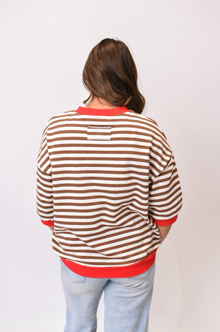 Retro Stripe Crewneck Tee in Brown/Red