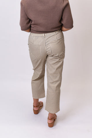 Maple Lane Gingham Barrel Pants in Taupe