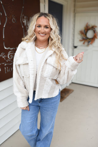 Subtle Stripes Faux Shearling Jacket