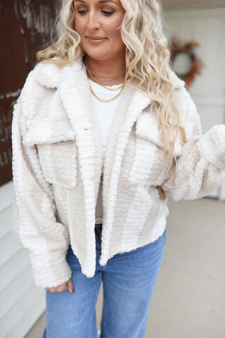 Subtle Stripes Faux Shearling Jacket