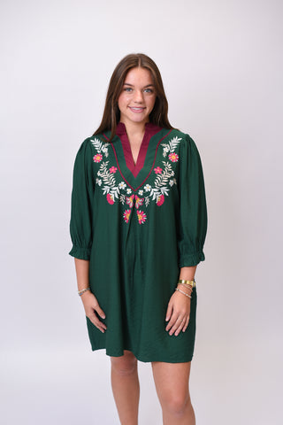 Storybook Floral Mini Dress-GREEN